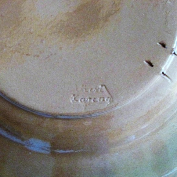 Large Hand Painted Terra Cotta Pottery Plate Vintage Decorative Artisan Signed - Picture 4 of 10